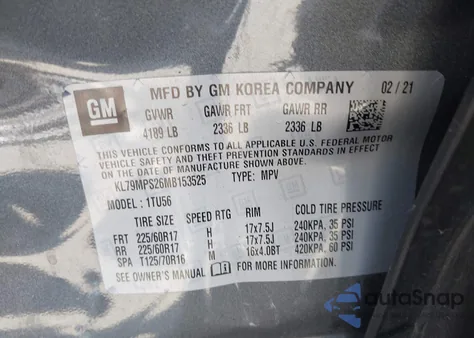 2021 Chevrolet Trailblazer Fwd Lt from USA, damaged, VIN KL79MPS26MB153525